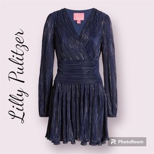 NWT Lilly Pulitzer Jessamie Metallic Long Sleeve Dress. Color Low Tide N…